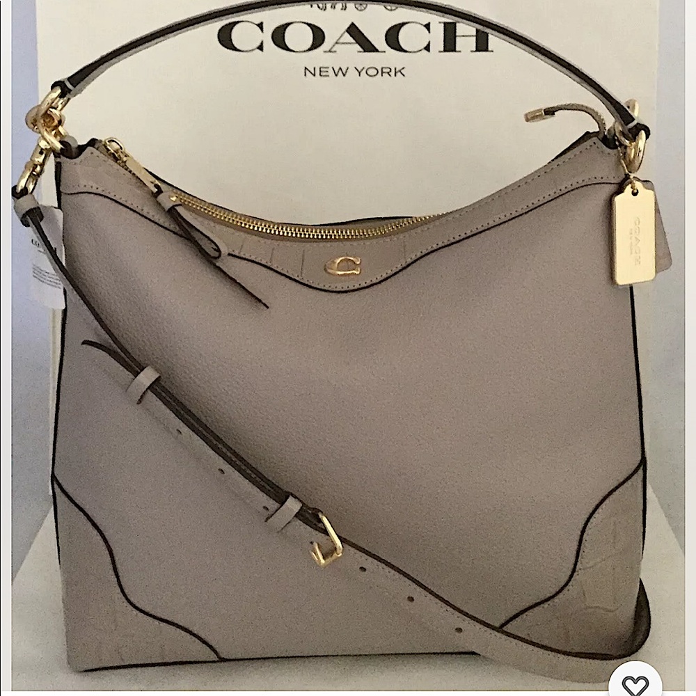 NWT-Coach Ivie Hobo with gold-tone hardware in grey birch leather